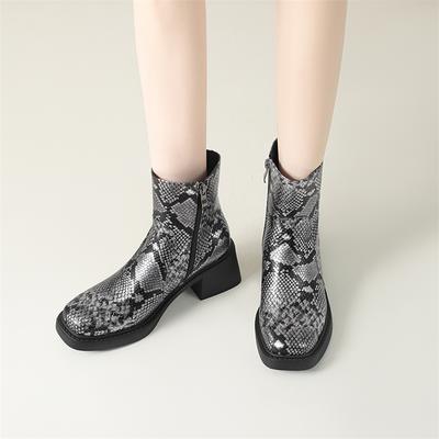 Женские ботильоны на щиколотке с круглым носком, на блочном высоком каблуке, на молнии, комбинированных цветов, короткие ботинки, женская модная обувь, осень-зима 43