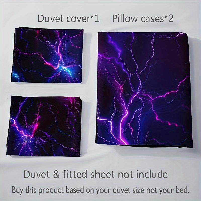 3pcs Purple Lightning Line Duvet Cover Set, 1 Duvet Cover + 2 Pillowcases (No Insert), Home and Dormitory High-Definition Print