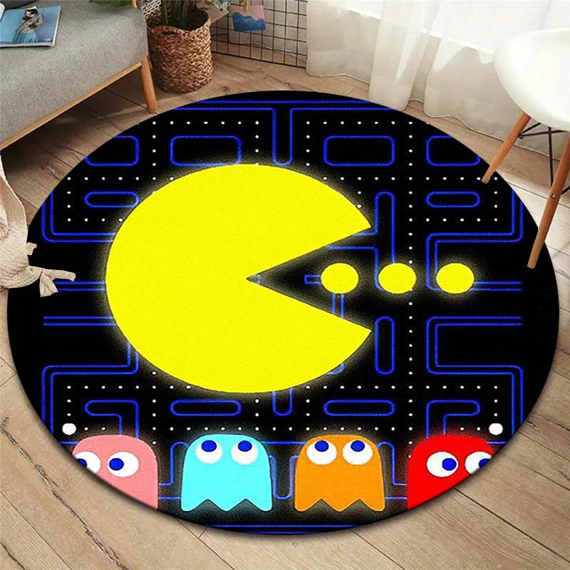Круглый ковер Pac-Man, Ковер для гостиной, спальни, дивана, игровой комнаты, Нескользящий коврик для пола