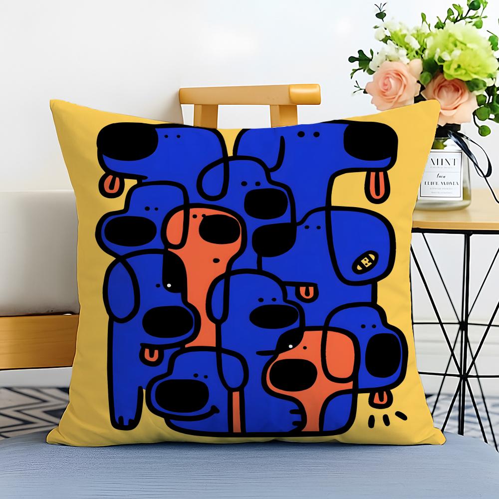 abstract dog Anime Cushion Cover Washable Linen comfort Soft for Sofa Bed Cozy Home Room Decor