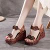 Ethnic Flower Thick Soled High Heels Sandals for Women's 2024 Summer New Fashion Retro Wedge Women's Shoes Zapatillas Mujer