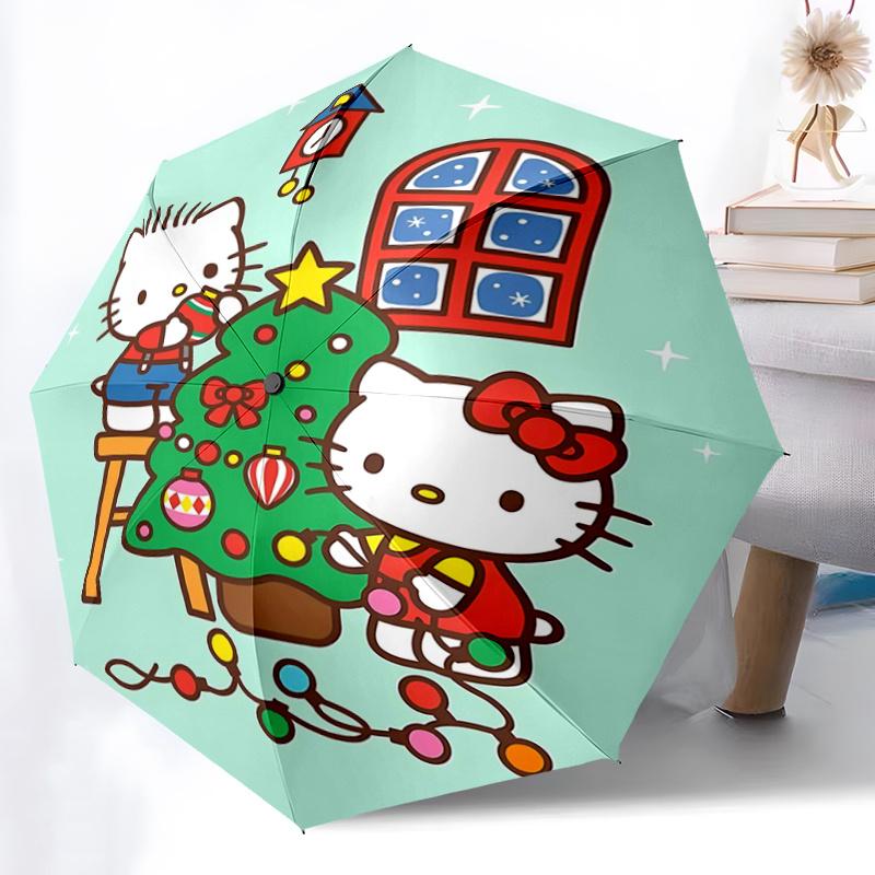 1pc Hello Kitty Christmas Tree Decoration with Automatic Opening/Closing Umbrella, Portable Three-Fold Design, 8-Bone Iron Frame Outdoor Umbrella, Fes