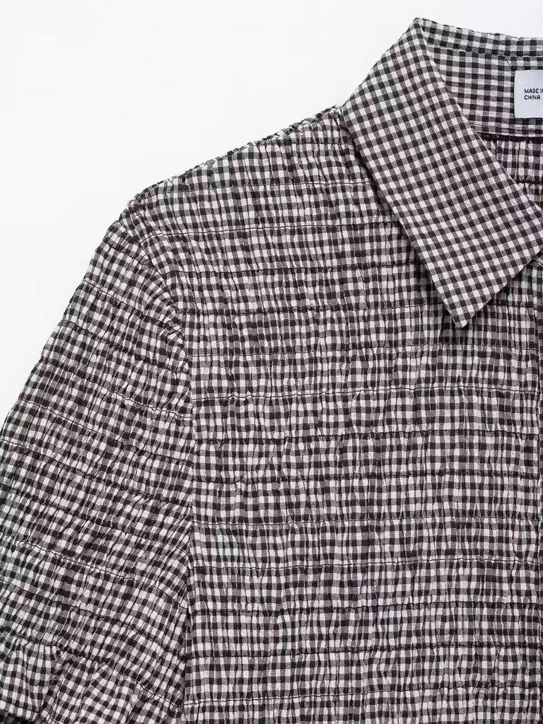 Spring 2025 Women's Plaid Short Sleeve Turn-Down Collar Shirt - European & American Style Fashion