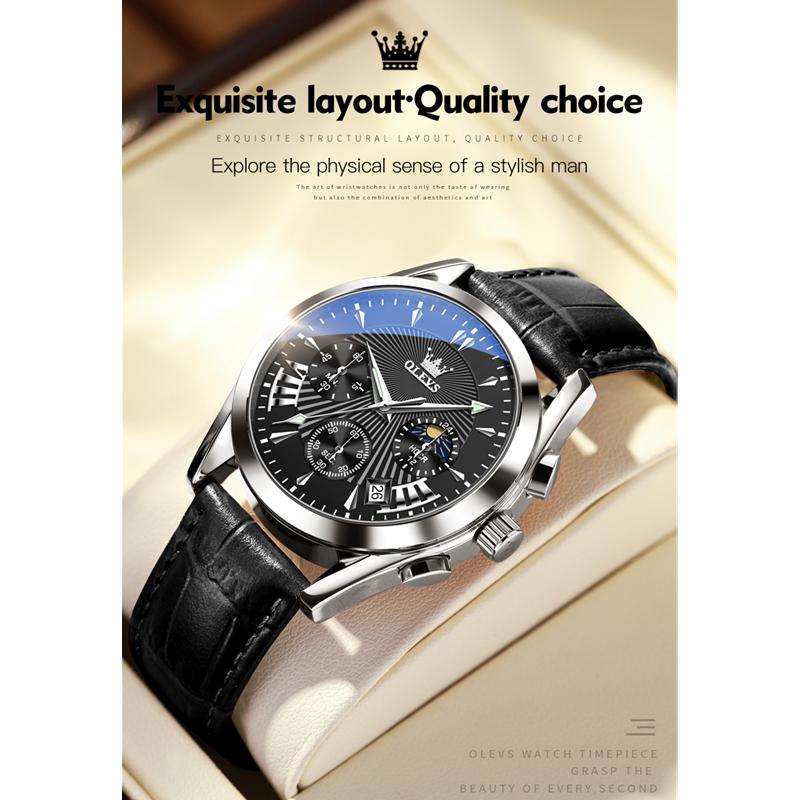 OLEVS 2876 С подарочной коробкой Многофункциональные спортивные с календарем Кварцевые настольные водонепроницаемые мужские часы Мужские часы