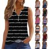 Women's Striped Casual Baggy Pleated Shirt V Collar Button-down T-shirt Shirt Sleeveless Vest Top
