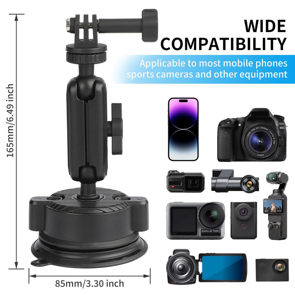K01LP For GoPro Extension Rod Sucker Mount Bracket Action Camera Car Home Support Stand