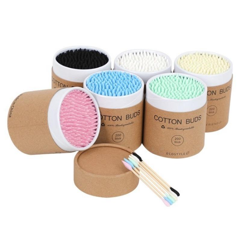 200 Round and Pointed Double-headed Cotton Swab Sticks In A Colored Paper Box Disposable Makeup Remover