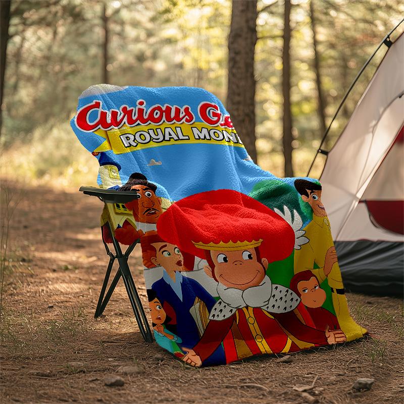 1pc Curious George2 Theme Blanket - Digital Print, Polyester, Cozy for All Seasons, Perfect for Outdoor, and Travel