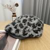 Spice Girl Style Leopard Print Retro Forward Hat Female Lamb Wool Warm Beret Cap Showing Face Small Brim Painter Hat