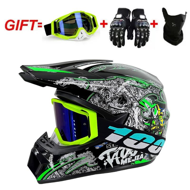 Full Face Motorcycle Helmet With Included Goggles Cover Gloves - All Season ABS Safety Gear Off-Road MTB ATV Riding