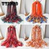 Elegant Flower Print Scarf Thin Smooth Mulberry Silk Shawl Casual Outdoor Sunscreen Windproof Scarf, Mulberry Silk, Very Light Fabric