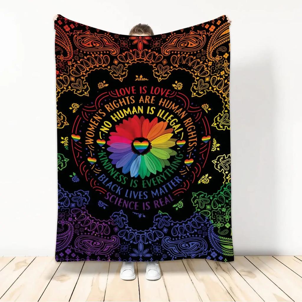 Throw Blankets LGBT Gay Pride Lesbian Rainbow Flannel Blanket for Couch Sofa Blankets Large Bedding Gifts for Christmas New Year