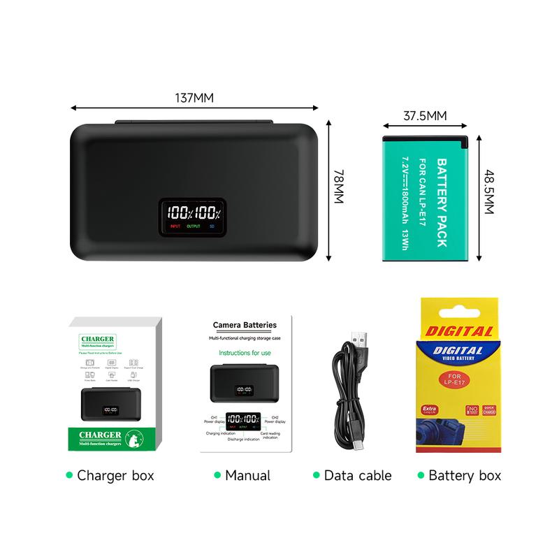 1800mAh LPE17 LP E17 LP-E17 Battery +LCD USB Charger For Canon EOS RP 200D M3 M6 750D 760D T6i T6s 800D 8000D Kiss X8i Camera