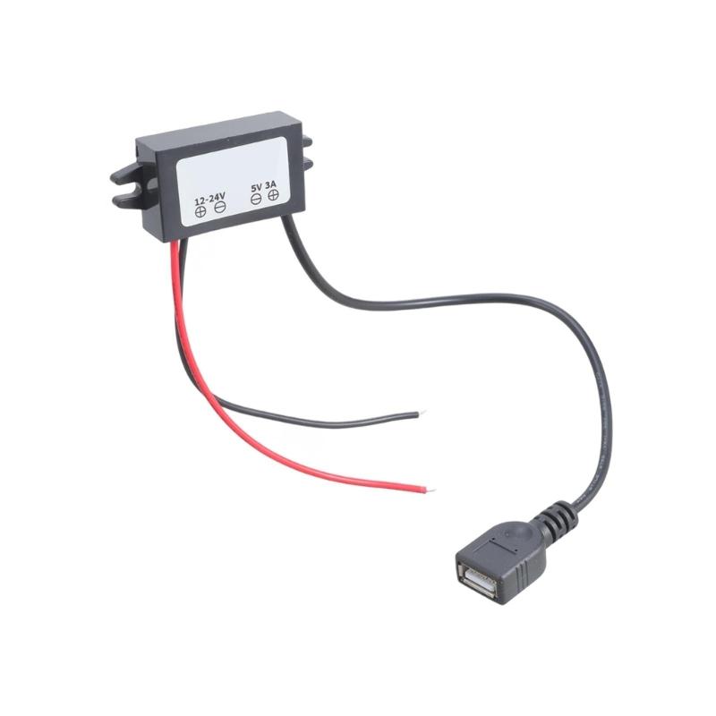 DC12V 24V Понижающий до 5V 3A USB Преобразователь Питания USB Автомобильное Зарядное Устройство Совместимо для Зарядки Электроники 13см Вход