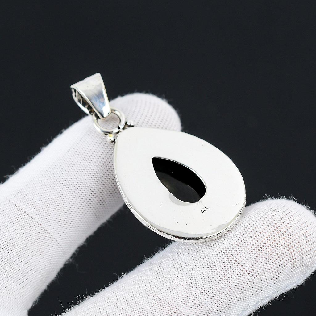 Драгоценный камень черный оникс, подвеска из стерлингового серебра 925 пробы ручной работы, натуральный черный камень оникс, подвеска из драгоценного камня черного оникса для подарков