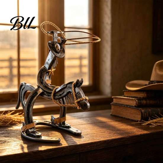 Study Room Decorative Accents Handcrafted Cowboy Iron Pony Ornament, Rustic Western Rodeo Horse Sculpture, Metal Unique Themed Gifts Desk Decor,