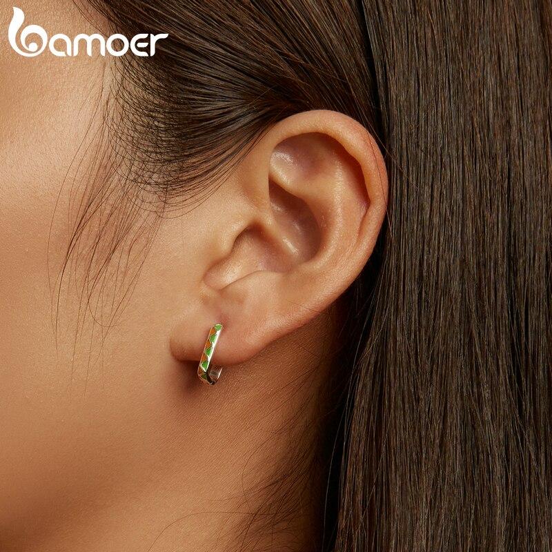 BAMOER 925 Sterling Silver Original Simple Contrast-Color Ear Buckles Violet Sterling Silver Earrings for Women Fine Jewelry