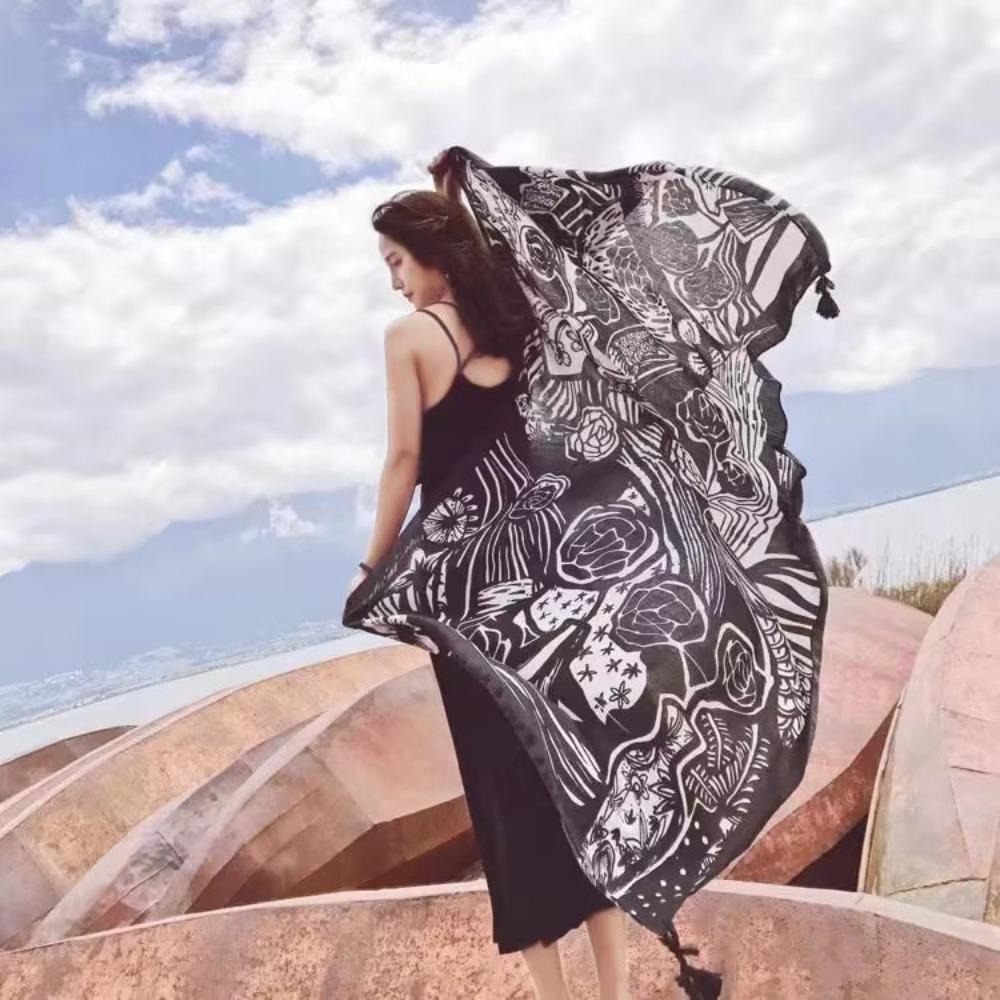 Соленое озеро Чака Туризм на Северо-Западе Этнический стиль Шарф Шелковый шарф Женский Летний Приморский Пляжный Платок Солнцезащитный Тонкий