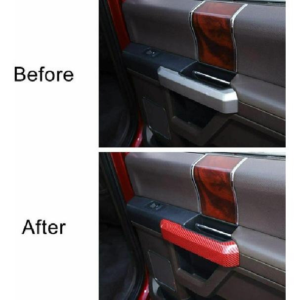 4pcs Inner Door Handle Decoration Cover Trim for Ford F150 15+ Red Carbon Fiber