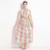 Spring Autumn Women Vintage Brand Designer Letter Printing Lapel Collar Maxi Long Shirt Dresses Runway Fashion A Line Retro Party Robe