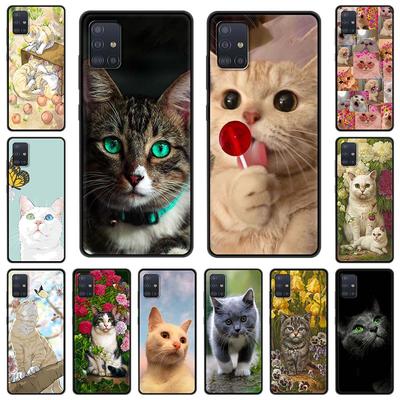 Забавный чехол для телефона с котенком и кошкой для Samsung Galaxy A51 A71 A21S A03s A13 A33 A53 A11 A31 A52 A41 A32 5G A01, черный силиконовый чехол