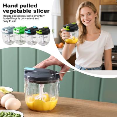 Ручной кухонный комбайн Овощерезка, Портативный ручной измельчитель чеснока с тросиком, Измельчитель лука для овощей, имбиря, фруктов, зелени и т. д.
