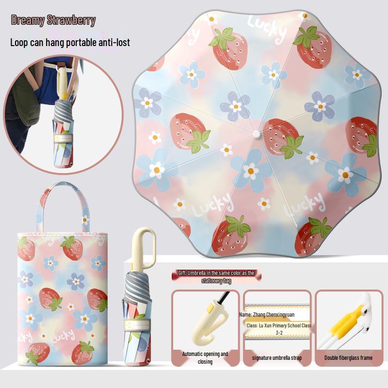 Автоматический складной детский зонт двойного назначения с кольцевой пряжкой – Защита от солнца для школьников и школьниц