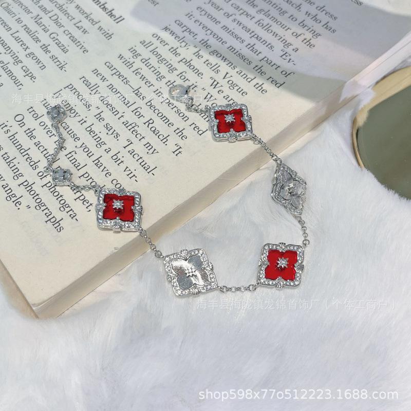 Buccellati Bracelet Four-Leaf Clover Five-Flower Laser Diamond Double-Sided Girls Retro Court