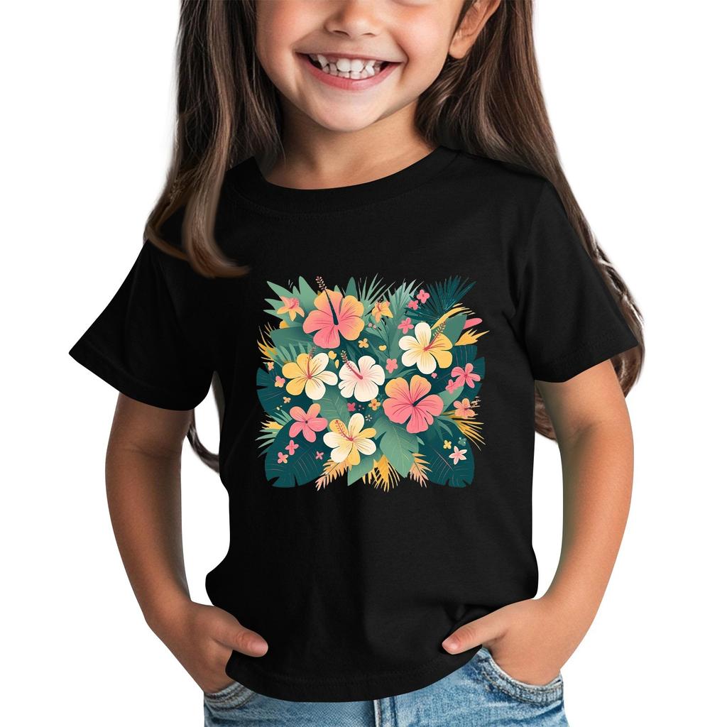 Children's Fashion Daily Printed Round Neck Short Sleeved Casual T-shirt Top
