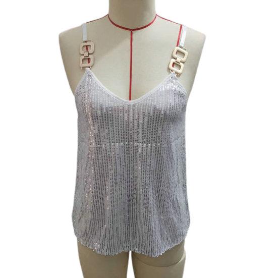 Топ без рукавов с V-образным вырезом, регулируемые бретели, свободный крой, тонкий блестящий