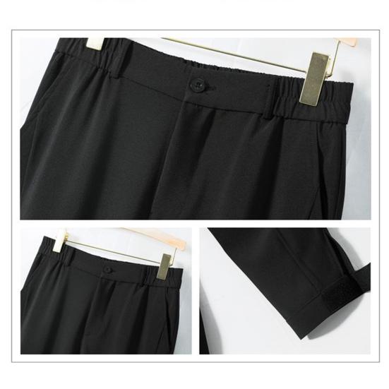 Men Casual Pants Elastic Waist Button Fly Long Pants Pockets Solid Color Fastener Tape Cuffs Tennis Sports Style Trousers