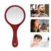 Vintage Handheld Mirror Wooden Handle Hanging Hole Makeup Hairdressing Mirror for Household Red