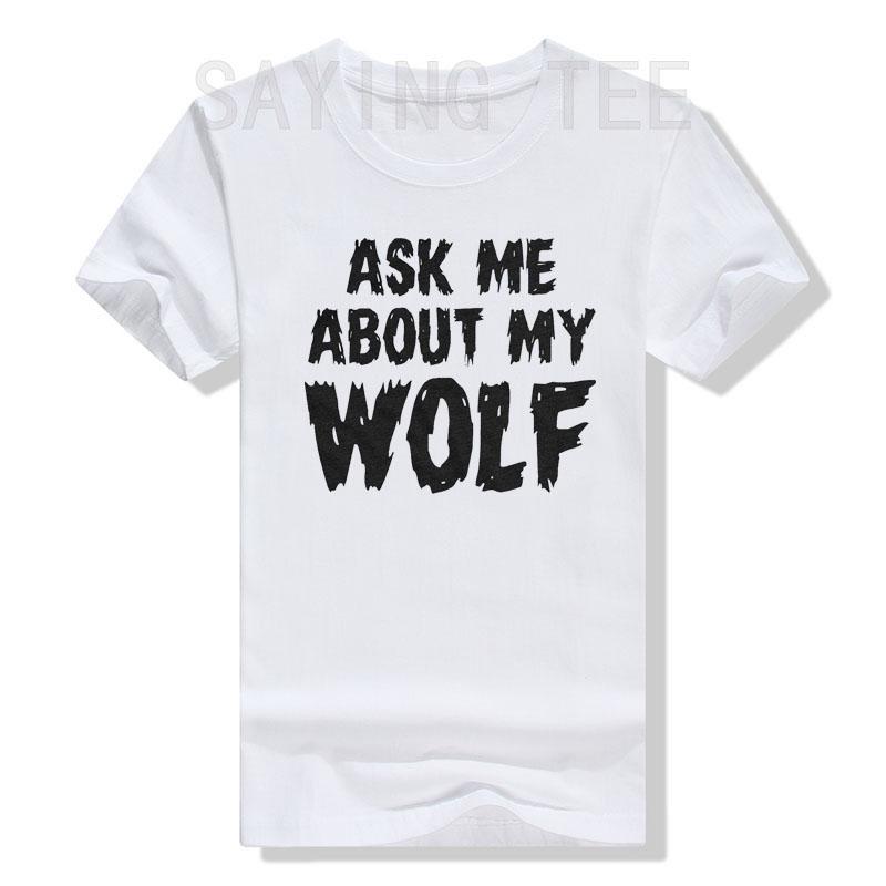 Ask Me About My Wolf Flip T- Shirt Cool Funny Saying Novelty Graphic Tee Tops Men's Fashion Animal Print Outfits Husbands Gifts