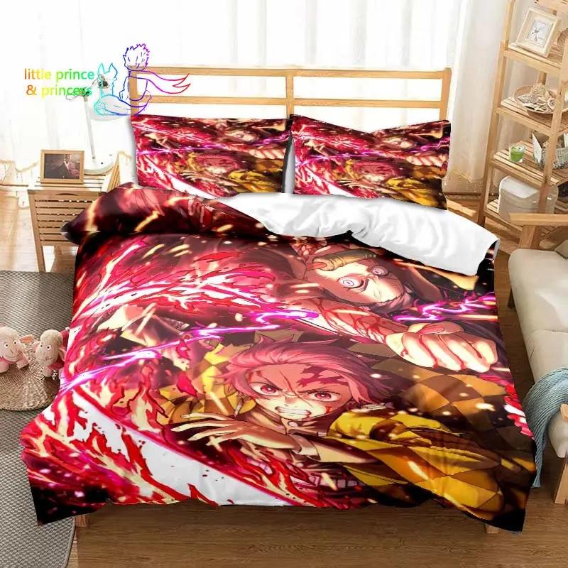3D K-Kamado N-Nezukos Anime D-Demon S-Slayers Bedding Set Single Twin Full Q-Queens King Size Bed Set Aldult Kid Bedroom 3D Print