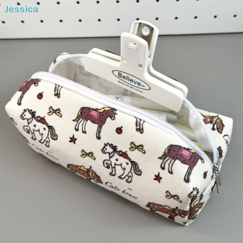 Cute Horse Print Pencil Case – Canvas Zipper Pouch For Stationery Cosmetics  Daily Essentials