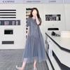 Летнее корейское свободное платье для беременных А-силуэта с сетчатыми деталями, 2025