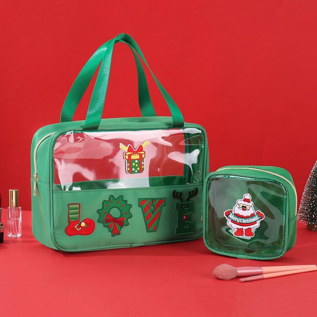Christmas Chenille Embroidery Alphabet Makeup Bag Large Capacity Toiletry Bag High Appearance Level Travel Storage Bag