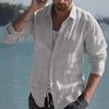 Men's Cross-Border Linen Spring and Summer Beach Long Sleeve Solid Color Casual Shirt Daily Shirt