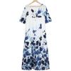 QICED Spring New Popular Printed O-neck Button Short-sleeved Dress Women's Pockets Long Dresses