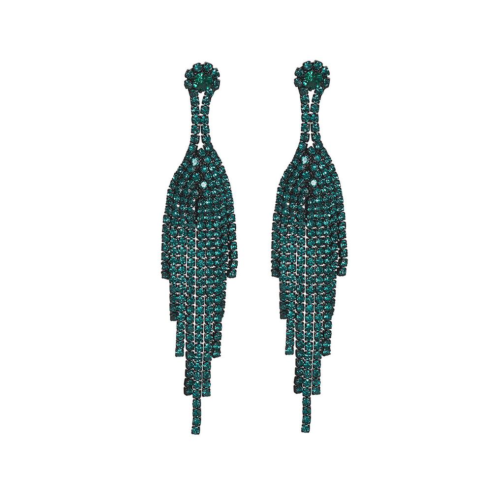 Классические винтажные зеленые длинные серьги с бахромой