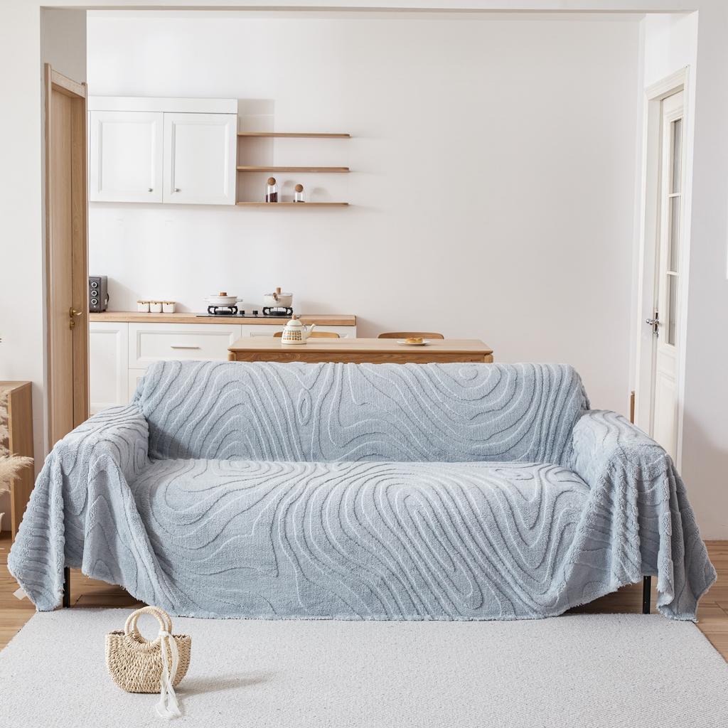Thicken Tuffed Fleece Geometric Lines Jacquard Warm Sofa Towel Universal Fluffy Blanket for Living Room Couch Bedding Room