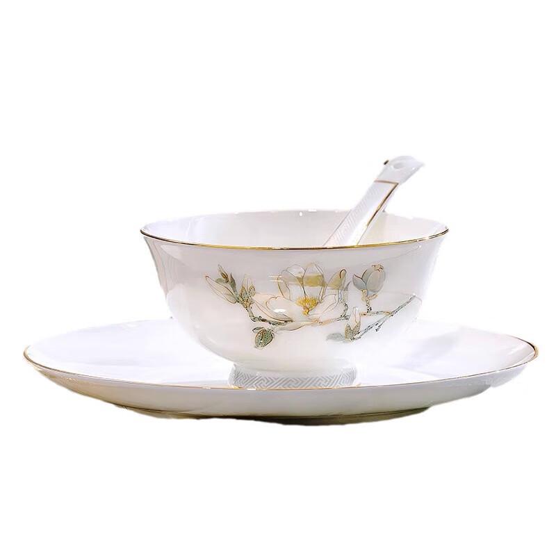 Роскошная фарфоровая тарелка Wuhe Jingdezhen с золотым краем, с изображением цветов и птиц