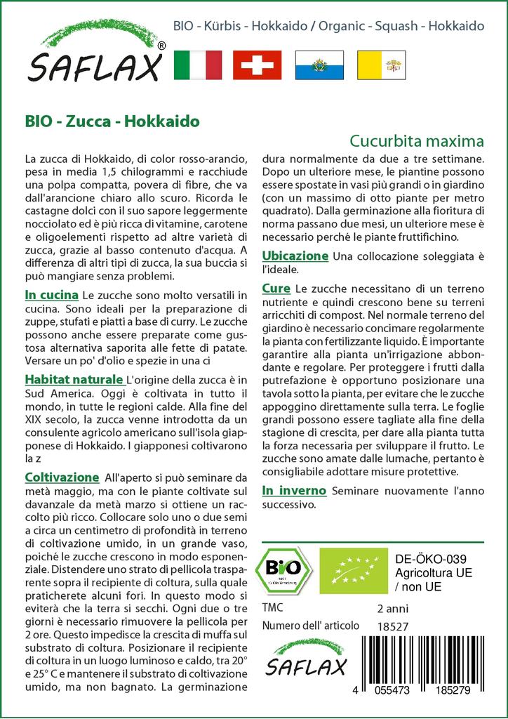 SAFLAX Garden in the Bag - Органический - Тыква - Хоккайдо - 5 семян - С субстратом в подходящем пакете - Cucurbita maxima
