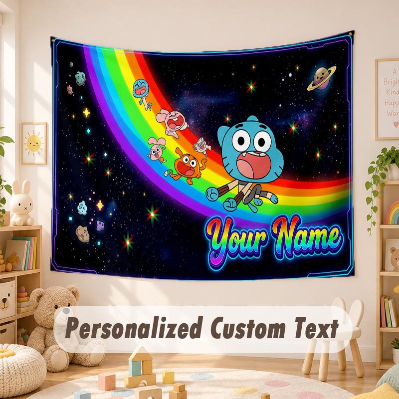 Custom Name Text Tapestry,Amazing World of Gumball Boho Wall Hanging, Decorative Backdrop Tapestry For Room