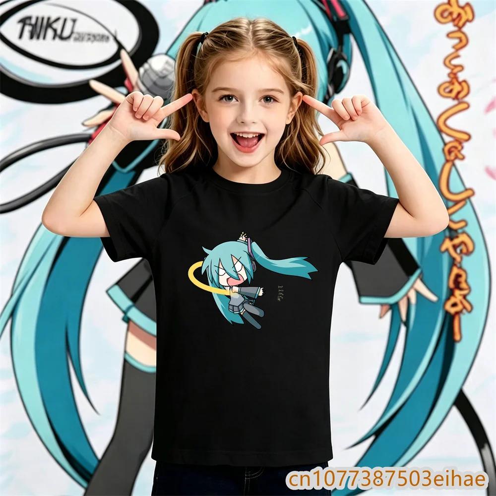 2026 Summer Hatsune Miku Y2K Retro Style Loose Printed ShortSleeved TShirt for Childrens Sporty Outfit