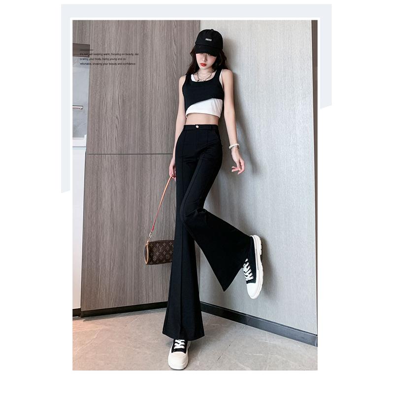 Streetwear OL Office Summer High Waist Women's Wide Leg Capris Skinny Flare Pants for Women Full Length Pants Woman Trousers