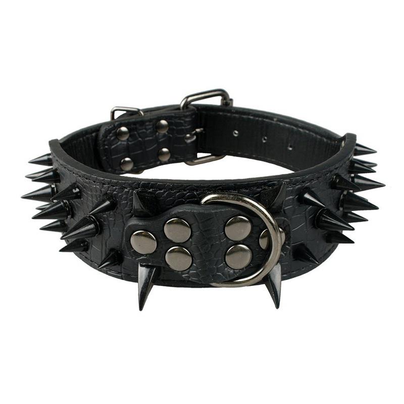 Pet Leather Spiked Studded Decor Collar for Medium Large Dogs