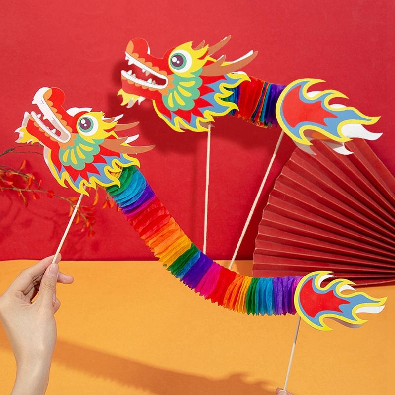 Chinese New Year Dragon Dance Decoration Paper Dancing Dragon Chinese Wedding Hand Held Toys 3D Paper Dragon Photo Props