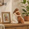 Dog Lover Gifts Girl Hugging Resin Figurine, Hand-Painted Pet Companion Sculpture, Brown Black Healing Animal Sculpture Desktop Ornament, Remembrance