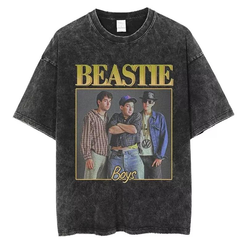 Vintage Camiseta Men's Women Beastie Boys Washed T-Shirt American Group Harajuku Short Sleeve Tee Streetwear Top